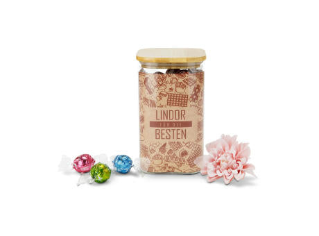 Geschenkset / Präsenteset: Lindor Team-Glas Frohe Ostern mit 35 Lindt Lindorkugeln