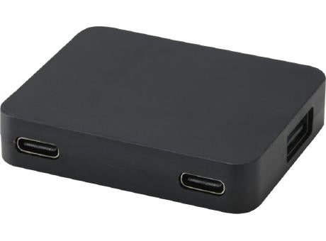 Gaia 4 Port USB Hub mit USB-A- und Typ-C-Ausgang und zwei Eingängen aus recyceltem Kunststoff