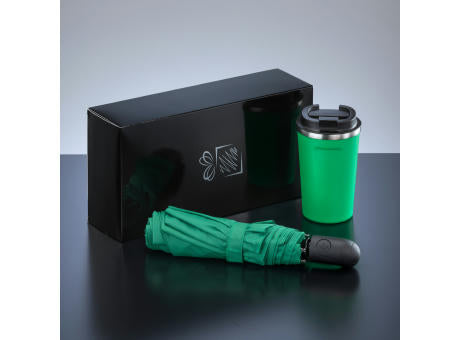 Traveller Set: Nordic-Thermobecher 350 ml & vollautomatischer Schirm