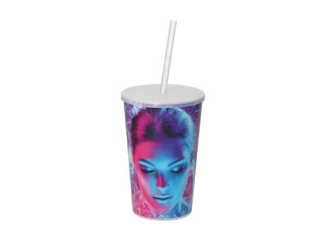 Trinkbecher "Vital", 500 ml mit Deckel und Strohhalm