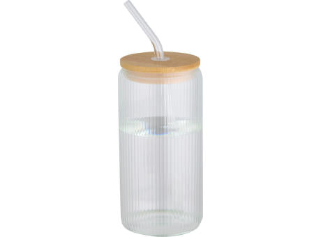 Mirage 500 ml einwandiges Glas aus Borosilikatglas mit Bambusdeckel