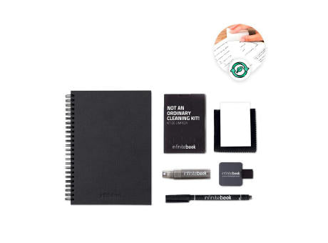 STARTER KIT INFINITEBOOK A5 PLANNER TEXTURE. Set bestehend aus einem Infinitebook mit Hardcover, einem Reinigungsset, einem Marker und einem Halter für Kugelschreiber