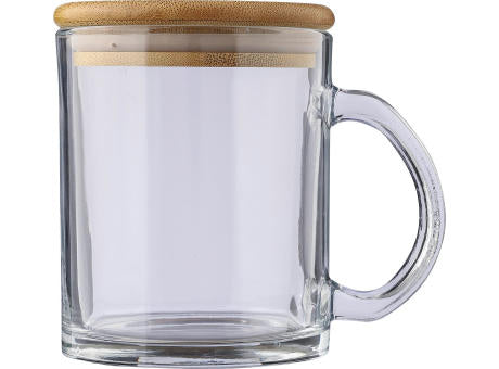 Trinkbecher Ashley | Recyceltes Glas | Bambusdeckel | 300 ml