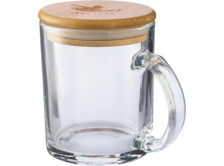 Trinkbecher Ashley | Recyceltes Glas | Bambusdeckel | 300 ml