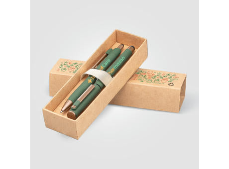 York Kugelschreiber-Geschenkset mit bronzefarbenen Akzenten aus recyceltem Kunststoff inkl. verzierter Geschenkbox
