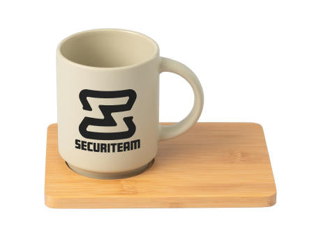 Café Duo - 325 ml Keramiktasse & Bambusbrett-Set