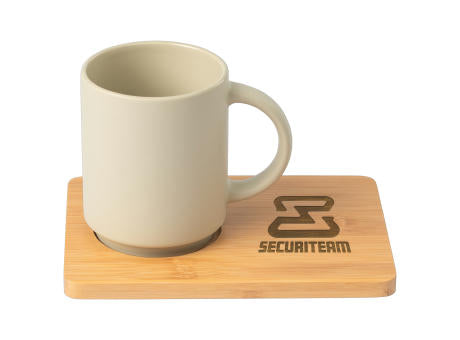 Café Duo - 325 ml Keramiktasse & Bambusbrett-Set