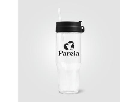 Polar Zweifarbiger Recycling-Glasbecher mit Trinkhalm - 1 L