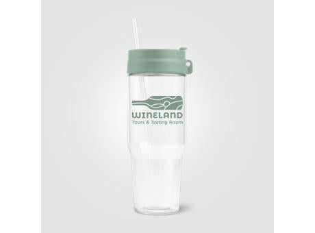 Polar Zweifarbiger Recycling-Glasbecher mit Trinkhalm - 1 L