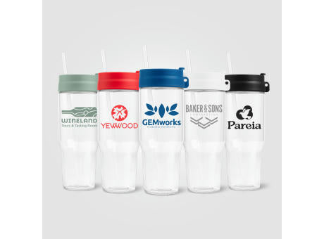 Polar Zweifarbiger Recycling-Glasbecher mit Trinkhalm - 1 L