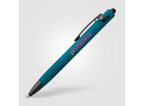 Saga Kugelschreiber mit Druckmechanismus und Stylus aus recyceltem Aluminium