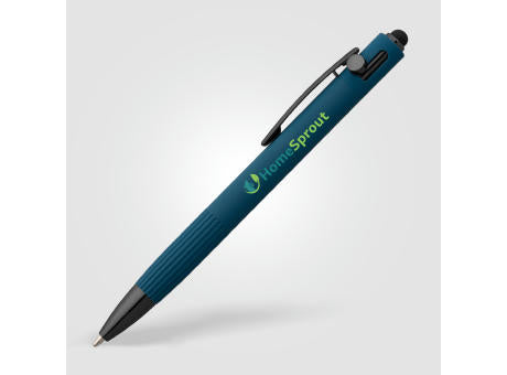 Saga Kugelschreiber mit Druckmechanismus und Stylus aus recyceltem Aluminium