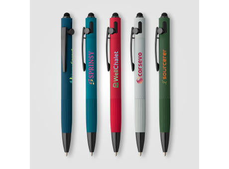 Saga Kugelschreiber mit Druckmechanismus und Stylus aus recyceltem Aluminium