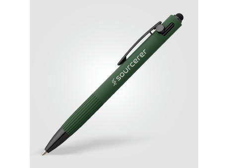 Saga Kugelschreiber mit Druckmechanismus und Stylus aus recyceltem Aluminium