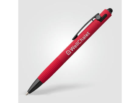 Saga Kugelschreiber mit Druckmechanismus und Stylus aus recyceltem Aluminium