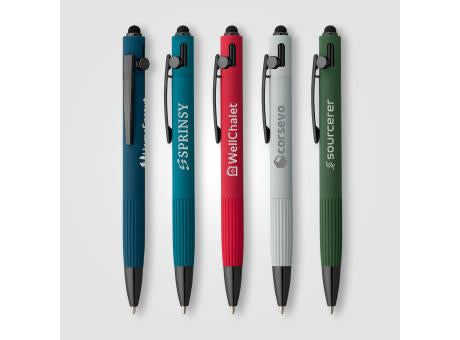 Saga Kugelschreiber mit Druckmechanismus und Stylus aus recyceltem Aluminium