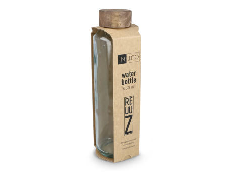 InSideOut Recycelte Glaswasserflasche ReuuZ mit Holzverschluss 650 ml