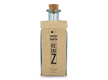 InSideOut Square Recycelte Glaswasserflasche ReuuZ mit Korkverschluss 1 l