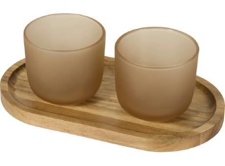 Male Set aus Holztablett und Glastassen, matt