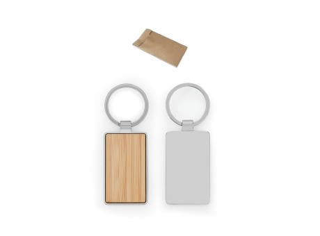 GASTON RECTANGULAR. Schlüsselanhänger aus Eisen in rechteckiger Form aus Zink und Bambus