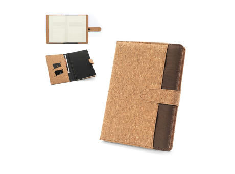 FIELDING. Mappe A5 aus Kork und recyceltem Polyester (100 % rPET) mit abnehmbarem Notizblock