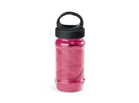 ARTX PLUS. Sporthandtuch aus Polyamid und Polyester mit Flasche (440 mL) aus PP und PET und einem integrierten Karabinerhaken am Deckel