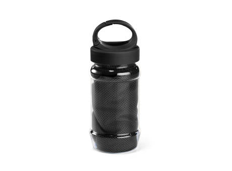 ARTX PLUS. Sporthandtuch aus Polyamid und Polyester mit Flasche (440 mL) aus PP und PET und einem integrierten Karabinerhaken am Deckel