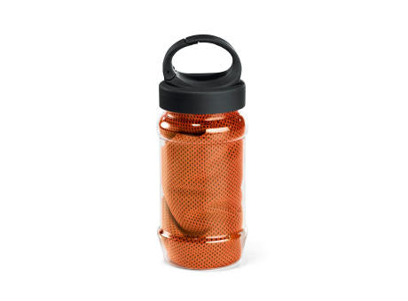 ARTX PLUS. Sporthandtuch aus Polyamid und Polyester mit Flasche (440 mL) aus PP und PET und einem integrierten Karabinerhaken am Deckel