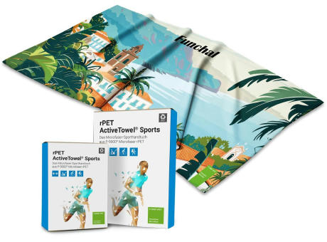 rPET ActiveTowel® Sports 130x70 cm im Polybeutel mit Klappkarte, All-Inklusive-Paket