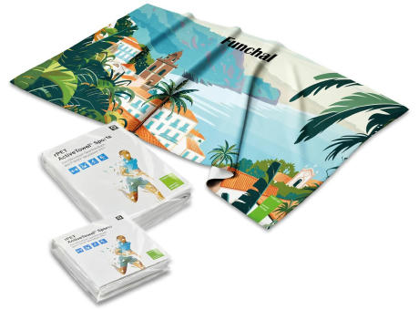 rPET ActiveTowel® Sports 180x70 cm im Polybeutel mit Klappkarte, All-Inklusive-Paket