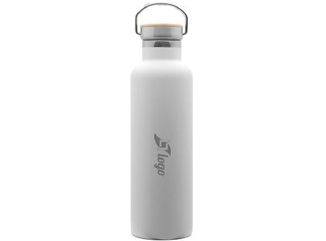 Doppelwandige Flasche 'Arima', weiß, Bambusdeckel, 750 ml
