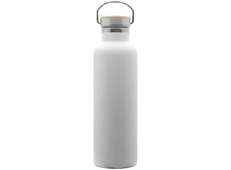 Doppelwandige Flasche 'Arima', weiß, Bambusdeckel, 750 ml