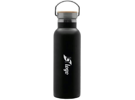 Doppelwandige Flasche 'Arima', schwarz, Bambusdeckel, 500 ml