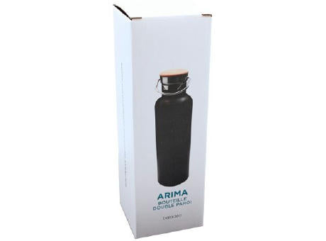 Doppelwandige Flasche 'Arima', schwarz, Bambusdeckel, 500 ml