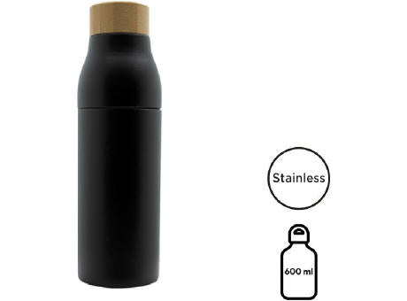 Doppelwandige und teilbare Flasche 'Shima', Bambusdeckel, 600 ml