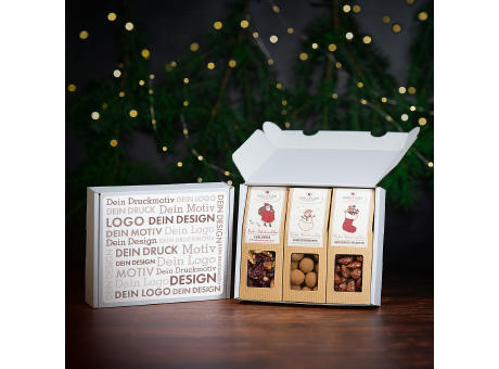 Geschenkkarton mit 3 Premium Snacks - Weihnachts-Edition