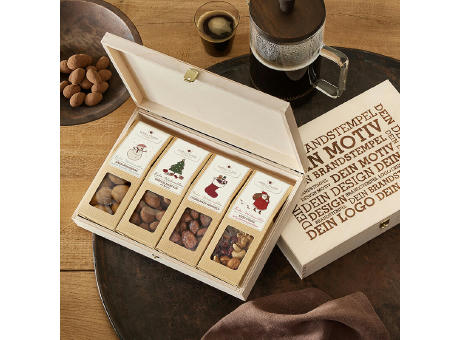 4 Premium Snacks in der Birkenholzbox - Weihnachts-Edition