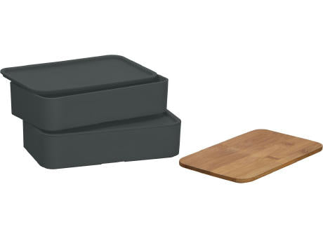 Doppel-Lunchbox mit Bambus-Schneidebrett und Besteck