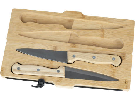 CUT Praktisches Bambus-Schneidebrett mit zwei Messern für unterwegs
