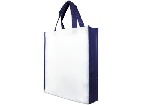 Shopperbag "PP Non Woven" weiß/navyblau, 2 kurze Henkel