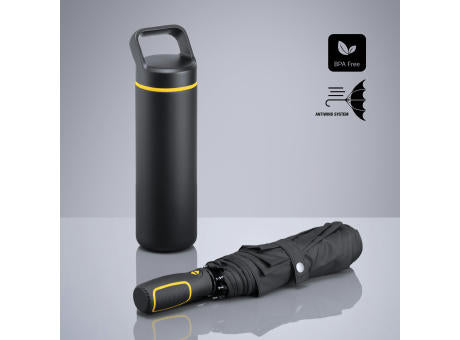 Outdoor Set: Edelstahl-Trinkflasche 650 ml und Automatikschirm