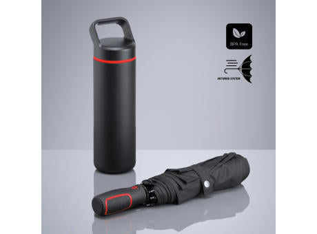 Outdoor Set: Edelstahl-Trinkflasche 650 ml und Automatikschirm