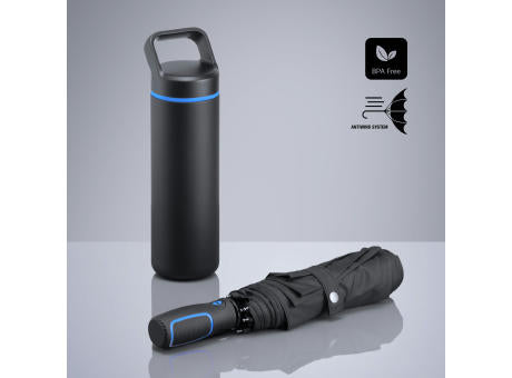 Outdoor Set: Edelstahl-Trinkflasche 650 ml und Automatikschirm