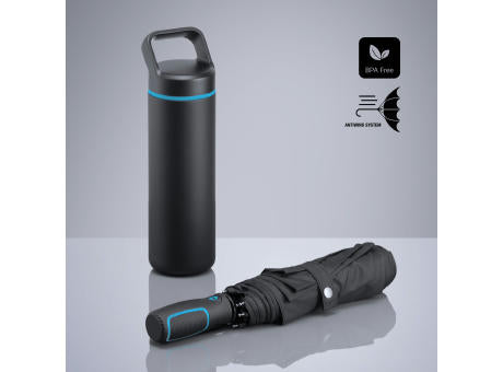 Outdoor Set: Edelstahl-Trinkflasche 650 ml und Automatikschirm