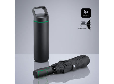 Outdoor Set: Edelstahl-Trinkflasche 650 ml und Automatikschirm