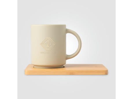 Café Duo - 325 ml Keramiktasse & Bambusbrett-Set