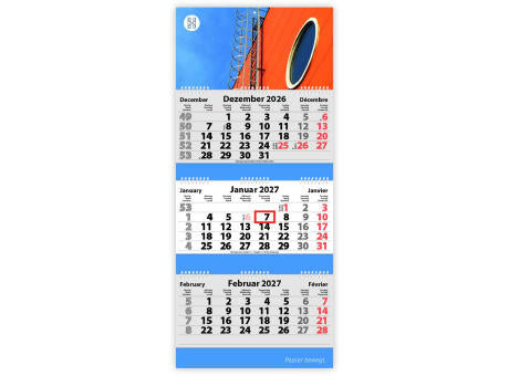3-Monats Faltkalender "Tres-Deluxe Ring-Wire"