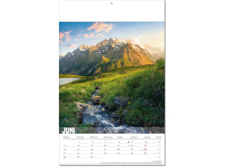 Kalender "Bergwelten" im Format 24 x 37,5 cm, mit Fälzel