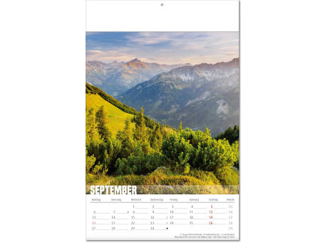 Kalender "Bergwelten" im Format 24 x 37,5 cm, mit Fälzel