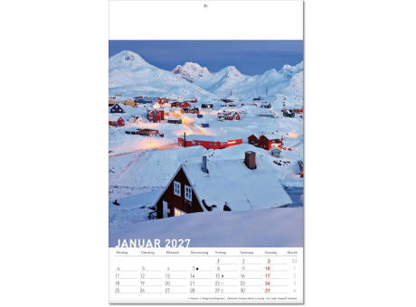 Kalender "Reiseziele" im Format 24 x 37,5 cm, mit Fälzel